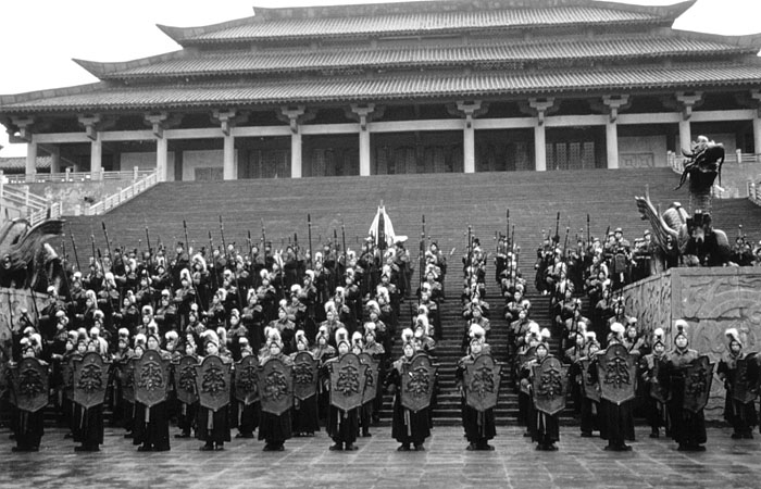 Troops marshalled outside the Palace